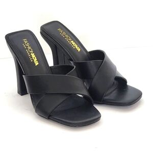 Fashion Nova Women's Criss Cross Black Leather Slip on Heels Size 7